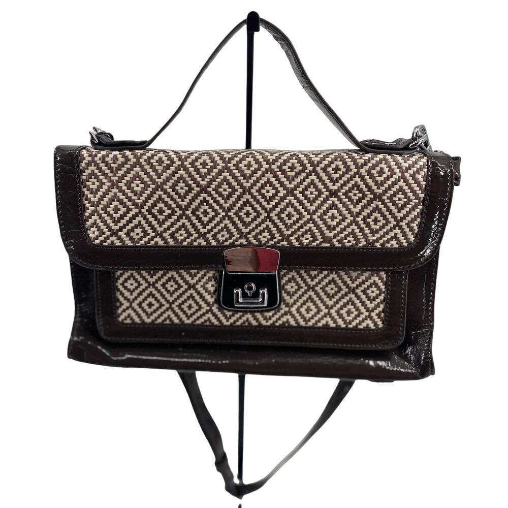 Melie Biance Woven Handbag Gray White Black Purse Shoulder Crossbody